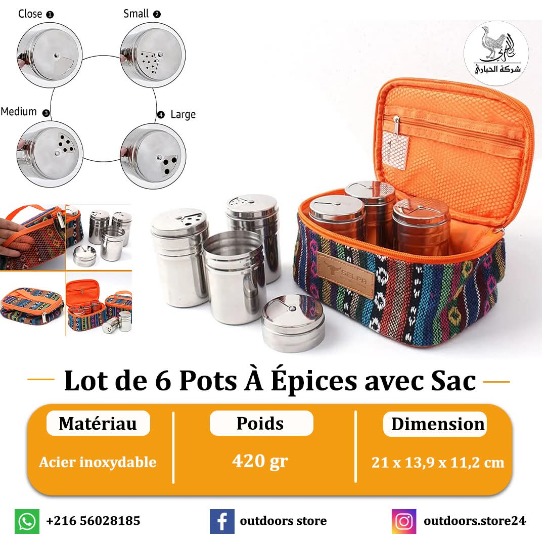 Lot de 6 Pots À Épices avec Sac